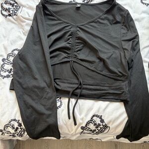 Trendy Black Ruched Long Sleeve Top